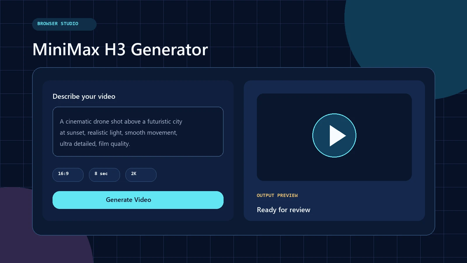 MiniMax H3 video generator interface for AI video creation